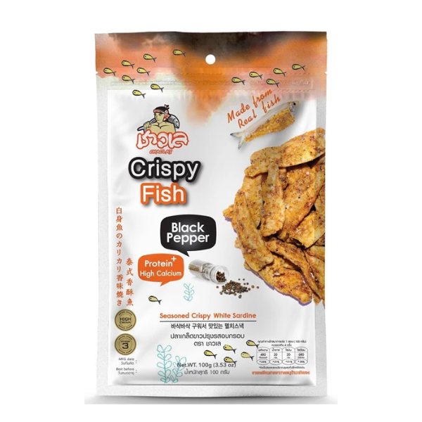 ปลาเกล็ดขาวปรุงรสอบกรอบ รสพริกไทยดำ 100g