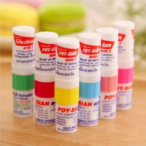 POY-SIAN herbal inhaler 1.7cc pack of 6 in assorted colors for relief of nasal congestion and freshness