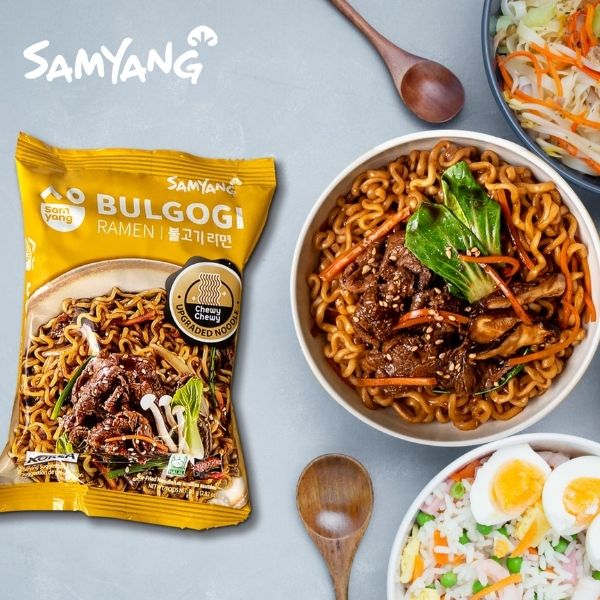 บะหมี่กึ่งสำเร็จรูปแบบแห้ง รสบูลโกกิ 80g ( แพค 5 ห่อ )