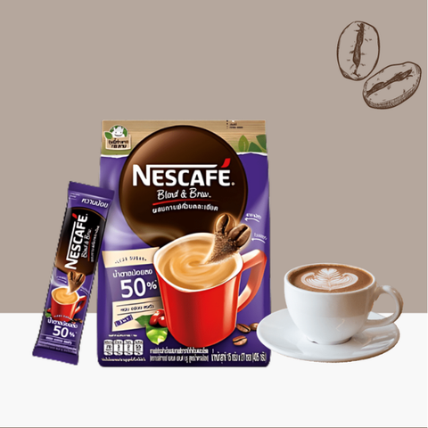 Instant coffee 3-in-1 with less sugar, 15g pack of 27 sachets, Nescafé, flavorful and convenient.