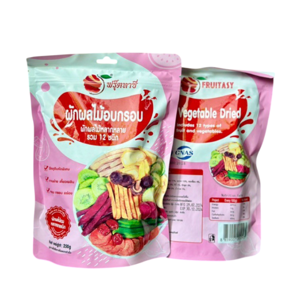ผักอบกรอบ 12 ชนิด ห่อสีชมพู 250g