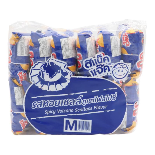 ขนมถั่วลันเตาอบกรอบ รสหอยเชลล์ภูเขาไฟสไปซี่ 15g ( แพ็ค 12 )