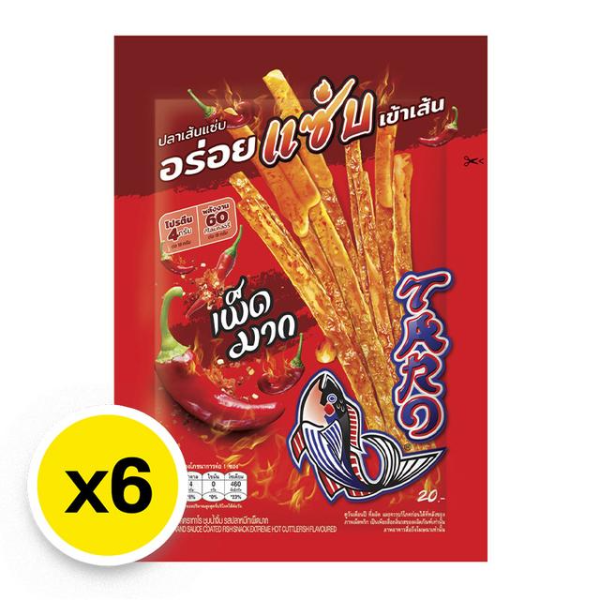 ปลาสวรรค์ เส้นชุบน้ำจิ้ม รสปลาหมึก เผ็ดมาก 18g ( แพ็ค 6 )